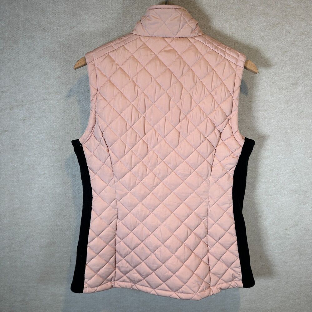 Calvin Klein Womens Quilted Vest Small Blush Pink Black Knit Side Panels Zip
